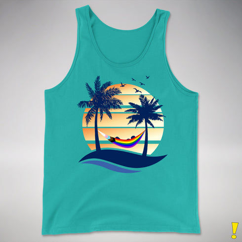 LGBTQ Progress Pride Hammock Summer Beach Sunset Premium Tank Top - Teal